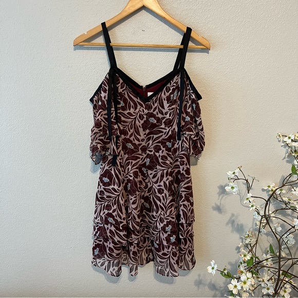 Cinq a Sept Maroon Silk Floral Dress 0 - Picture 7 of 11